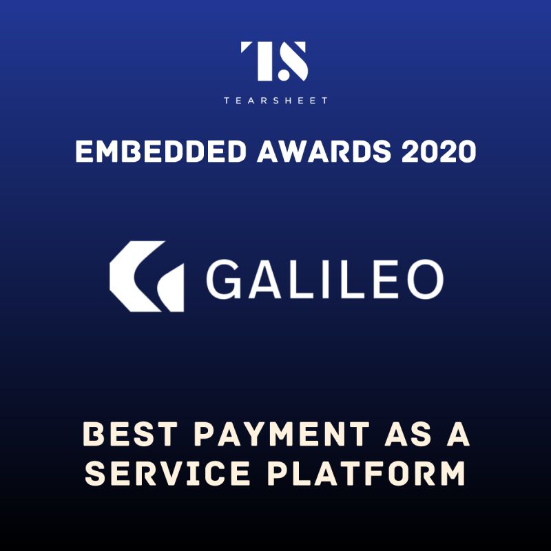 best payment as a service award -- Tearsheet embedded awards -- galileo