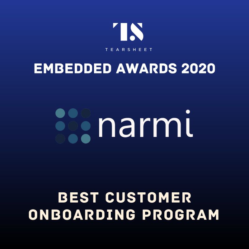 best customer onboarding program -- tearsheet embedded awards -- narmi