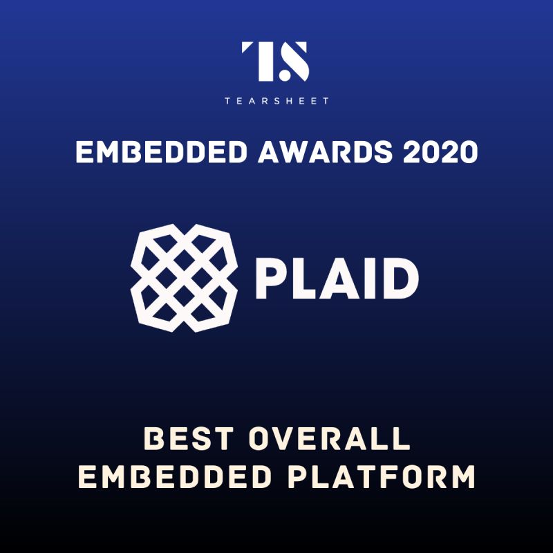 best overall embedded platform -- Tearsheet Embedded Awards -- Plaid
