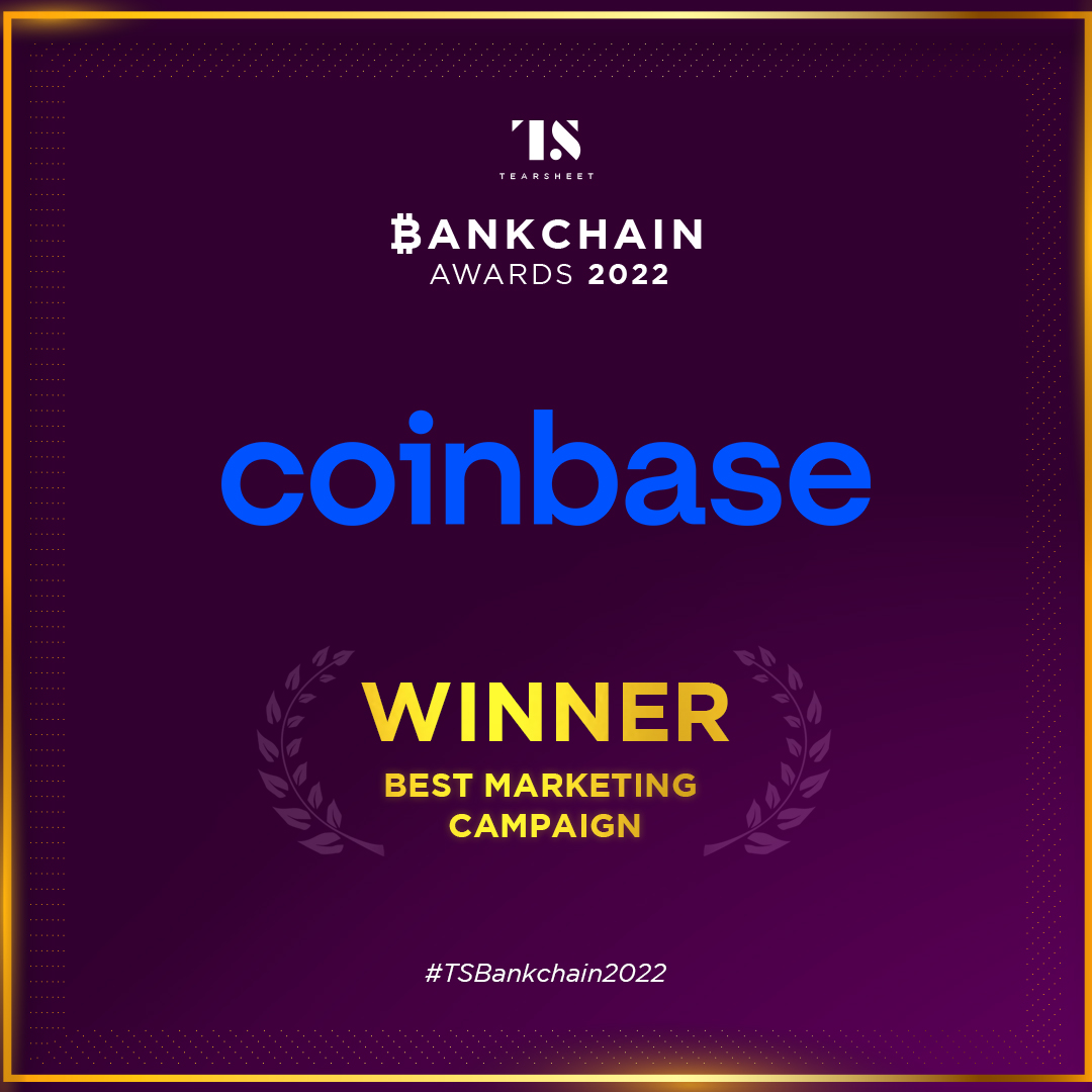2022 Tearsheet bankchain awards for best marketing campaign: Coinbase for its super bowl ad