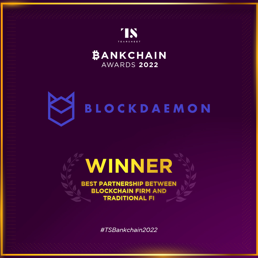 Tearsheet Bankchain Award 2022 for Best FI to Crypto Partnership: Blockdaemon